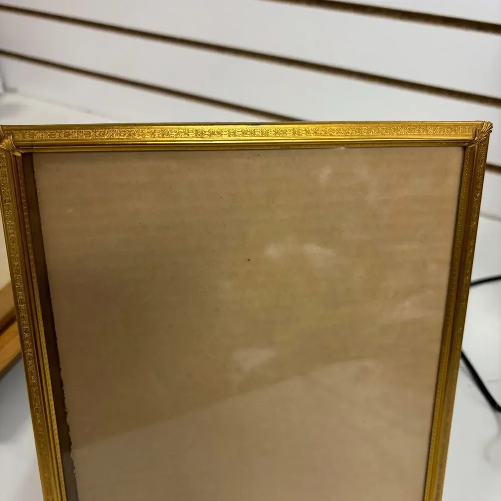 VTG 8x10 Gold Tone Metal Picture Frame Mid-Century Embossed Border Regency